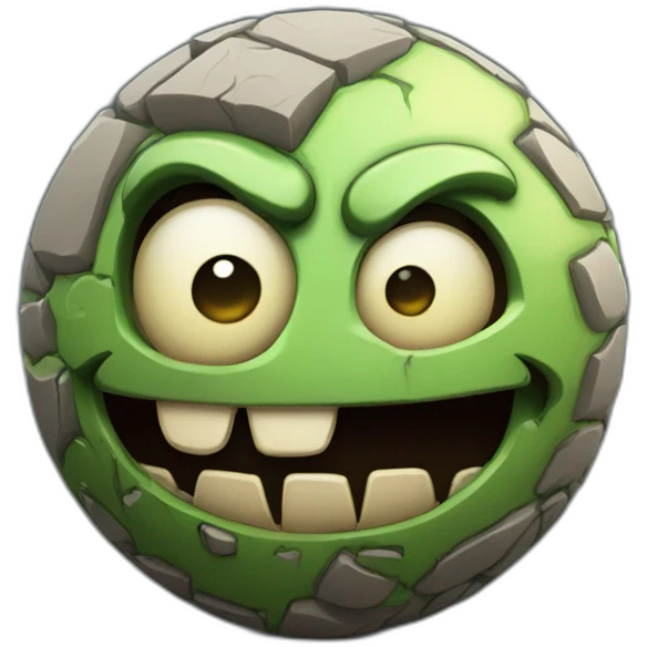 3d sphere with a cartoon thoughtful cobblestone Zombie skin texture with smiling eyes emoji