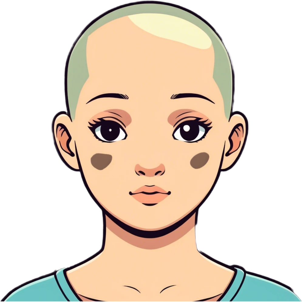 Girl with shaved head and birthmark who has Down syndrome  emoji