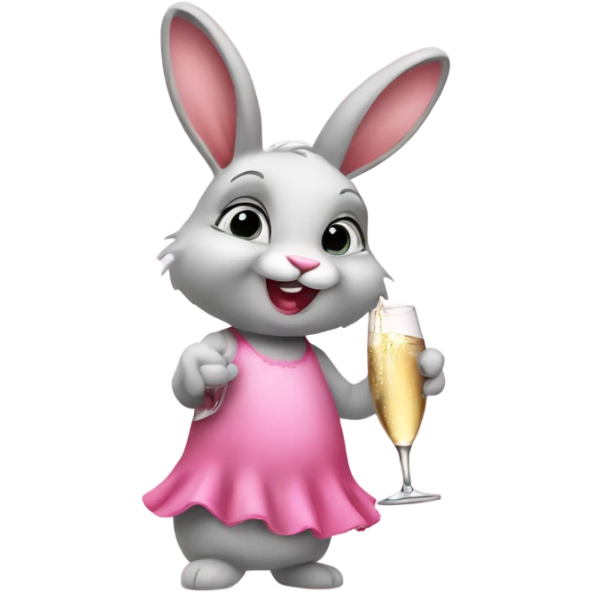 mischievous bunny wearing a pink dress drinking champagne  emoji