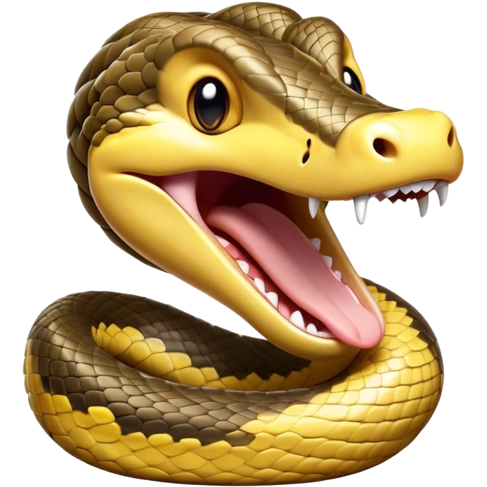 Cinematic Cute Yawning Python Portrait Emoji, Head tilted slightly with a dramatic, wide-open yawn, showcasing a sinuous, scaled form with drowsy, half-closed eyes and an open, relaxed mouth, Simplified yet irresistibly adorable features, highly detailed, glowing with a soft, cozy earthy glow, high shine, relaxed yet expressive, stylized with a dash of whimsical reptilian charm, soft glowing outline, capturing the essence of a drowsy yet affectionate python that appears ready to stretch out for a nap! emoji