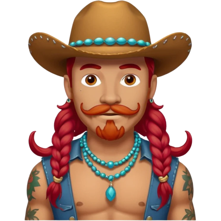 mustached cowboys bead and long red hair with tattoos on face  emoji