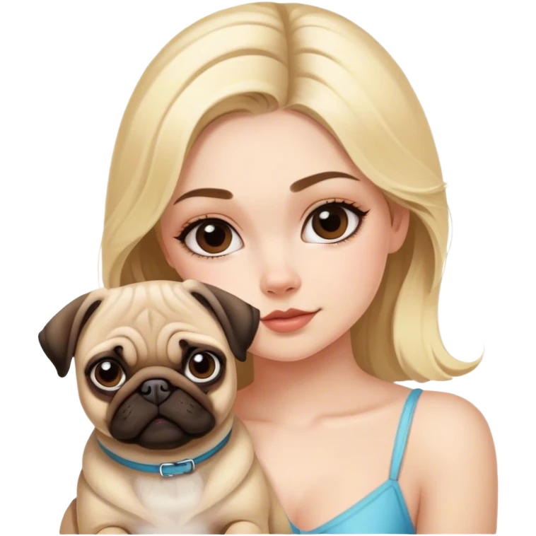 coquette blonde girl, with a pug emoji