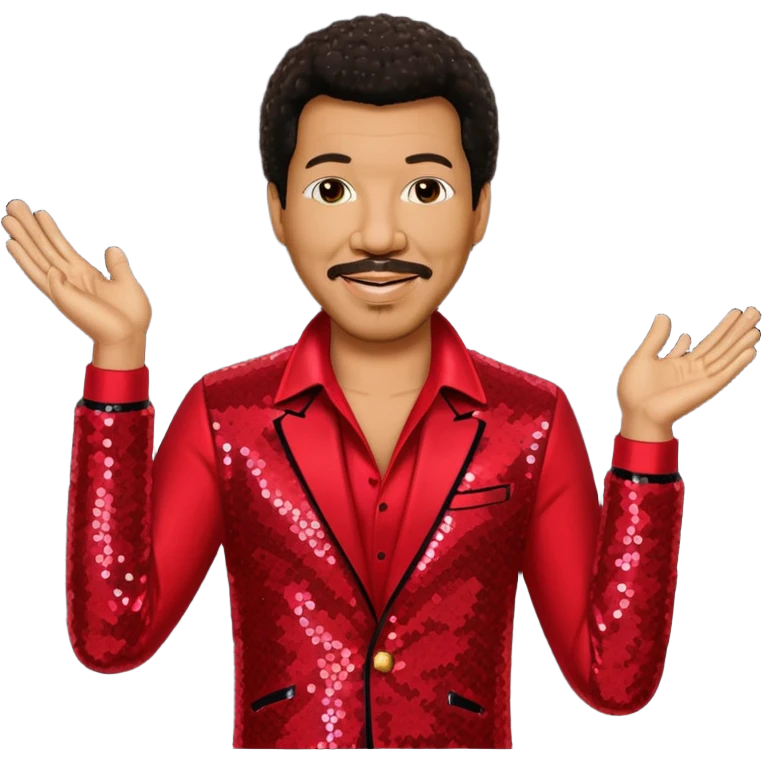 Lionel Richie with dark brown hair, red sequin outfit emoji