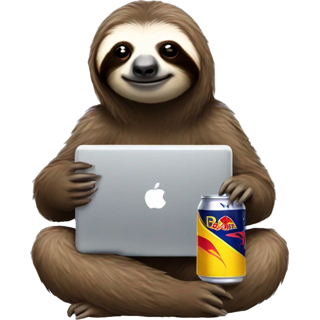 sloth with RedBull can and laptop emoji