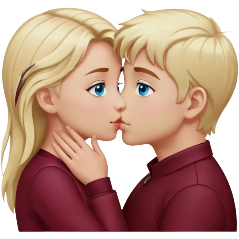 kiss-kiss boy and girl blue eyes and blond hair cloth burgundy color emoji
