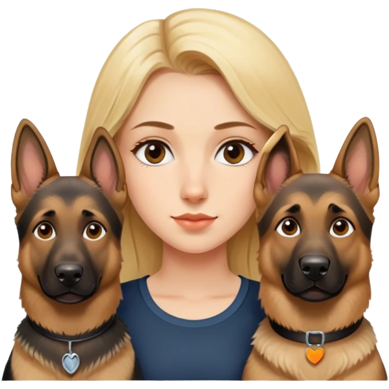 Blonde girl with two German shepherds emoji