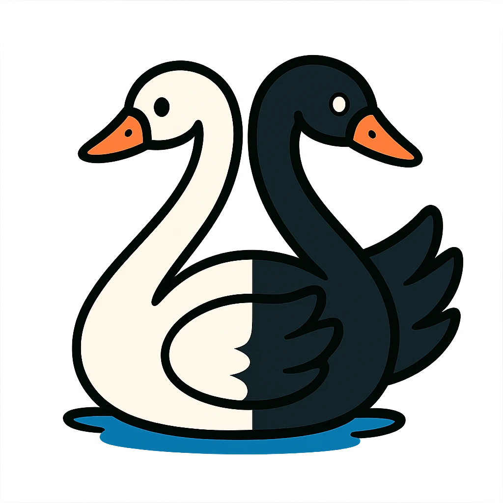 half white and half black swan, vibrant toon style emoji