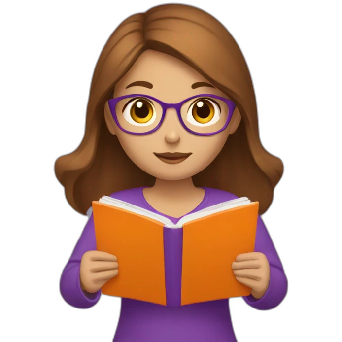 brown-medium-hair-girl-wearing-purple-blause-reading-a-orange-book emoji