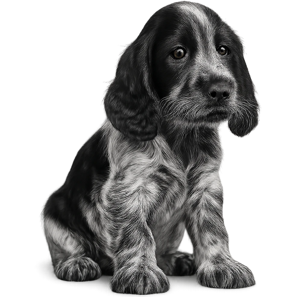 black and white Russian Cocker Spaniel puppy emoji