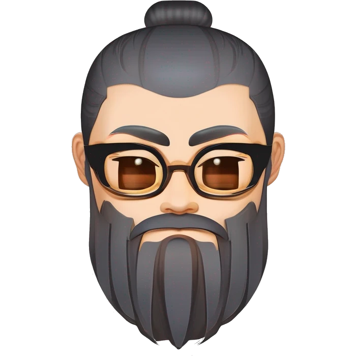 、"Laozi: Ancient Chinese philosopher, Hanfu, topknot, beard, black beard, willow-leaf eyebrows, phoenix eyes, long face, wide face." emoji