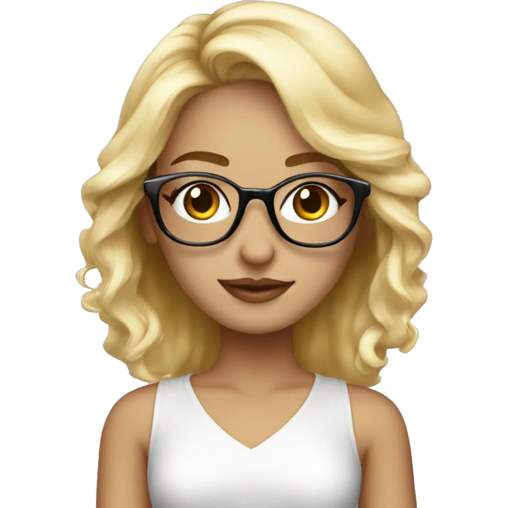 A girl of model appearance, blonde in fashionable glasses, with a rich appearance emoji