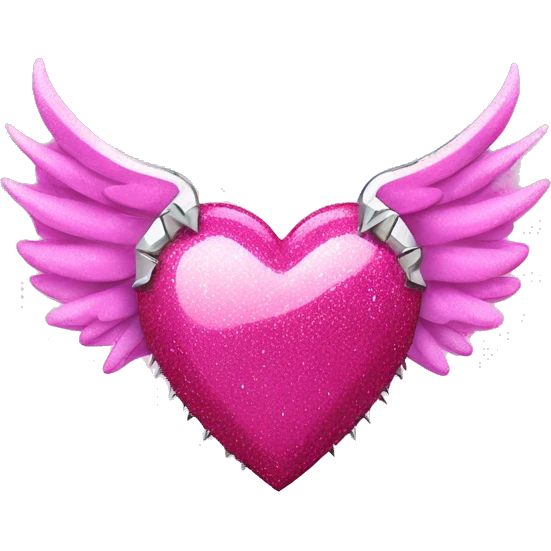 pink glittery heart with chrome spikes and angel wings emoji