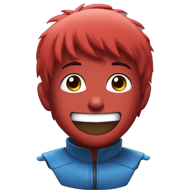 píldora kaneda, roja y azul, manga, fondo blanco, sonriendo emoji