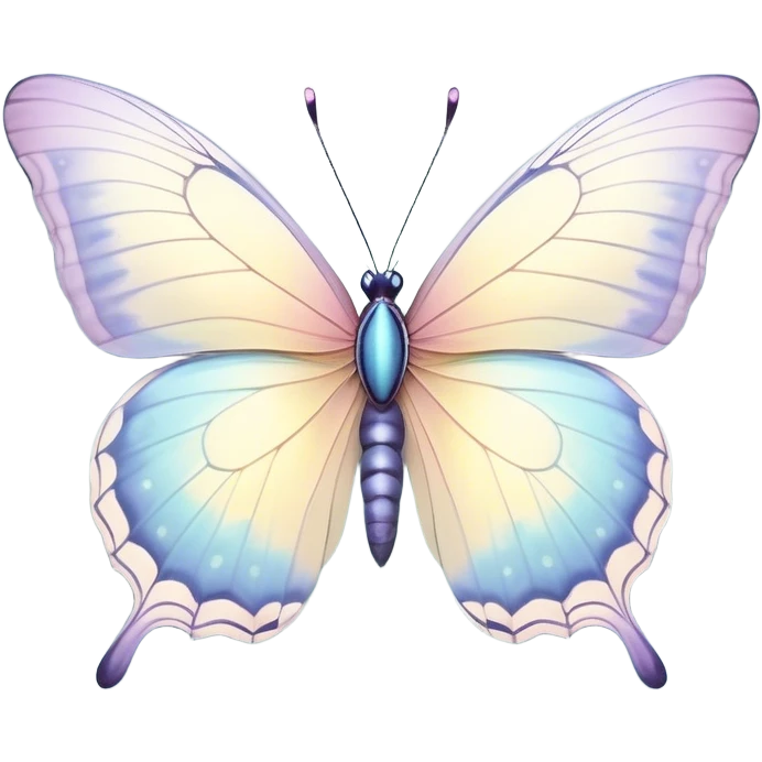 Beautiful and Majestic Butterfly Portrait Emoji, Head and body rendered in serene repose with a gentle, content smile, showcasing a delicately patterned form with softly shimmering wings and eyes peacefully closed in tranquil repose, Simplified yet exquisitely endearing features, highly detailed, glowing with a soft, drowsy pastel light, high shine, relaxed and utterly noble, stylized with an air of timeless natural beauty, soft glowing outline, capturing the essence of a majestic butterfly that embodies the pure enchantment of nature! emoji