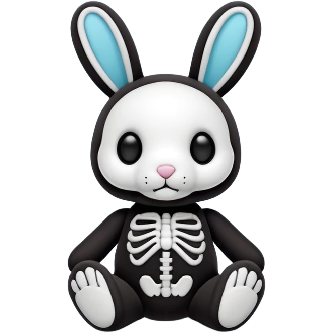 Emoji pour twitch d'une peluche lapin squelette noir qui dit bonjour emoji