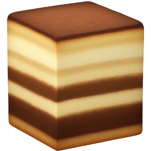 a perfectly cube tiramisu, with only cocoa dusting on top, not on a plate.  emoji