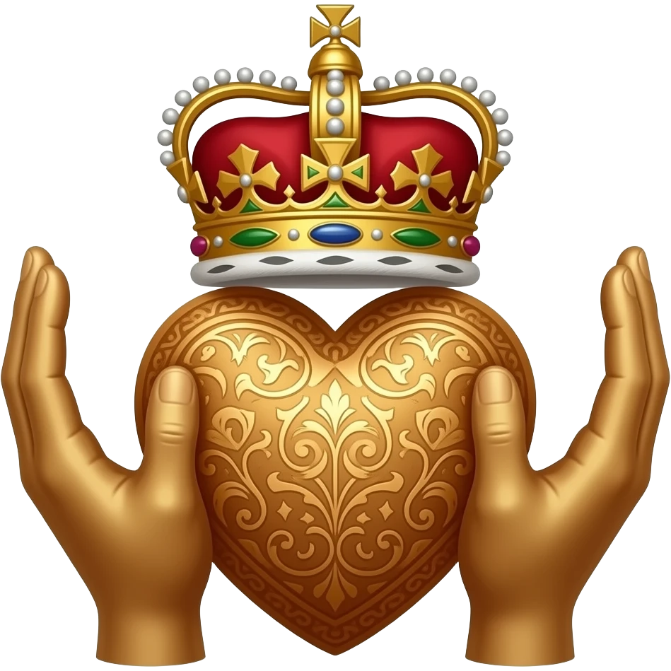 Simple Minds logo - two bronze hands holding a bronze heart richly ornamented with arabesques and a richly decorated royal crown emoji