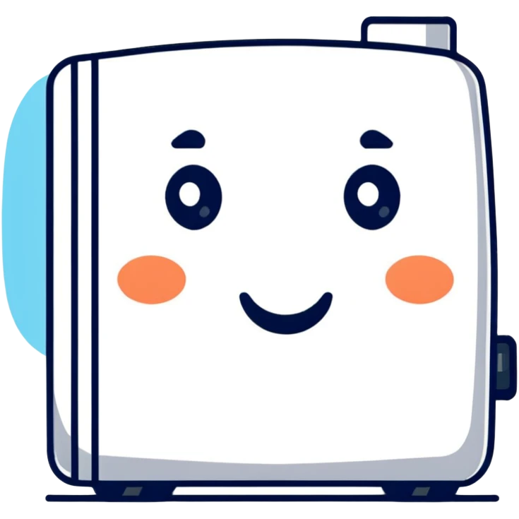 Cute cartoonish air conditioner with smiling face blowing cold air emoji