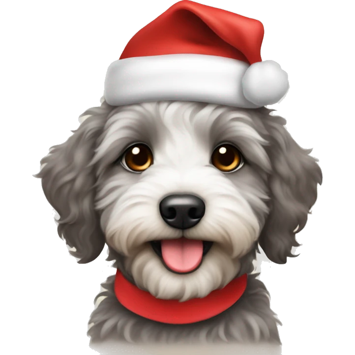 Aussidoodle puppy wearing Santa hat and red bow emoji