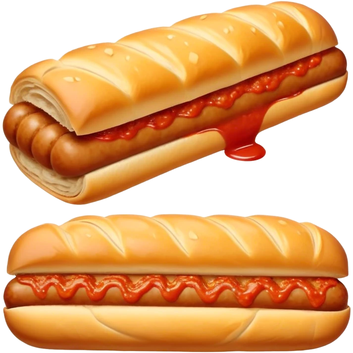 a sausage roll with a line small amount of tomatoe sauce on top emoji