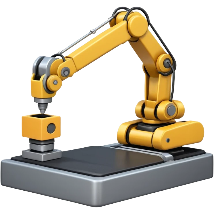 robot arms which is picking block on conveyor belt emoji