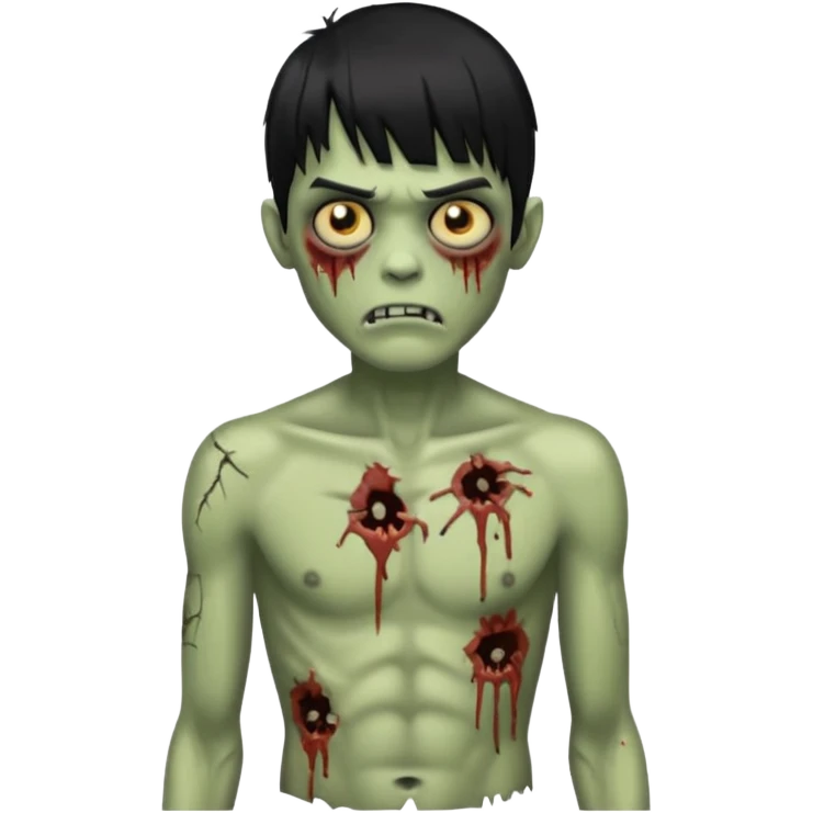 Menino de cabelo liso preto com franja zumbi sem camisa emoji