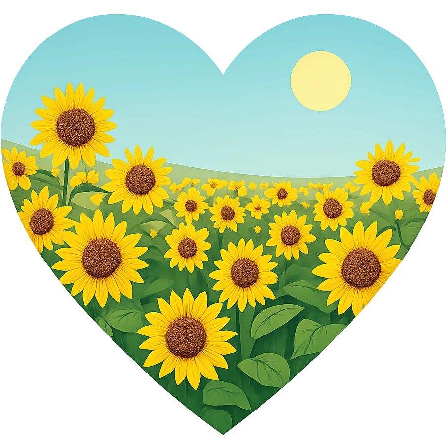 heart with a summer sunflower field, clean digital illustration emoji