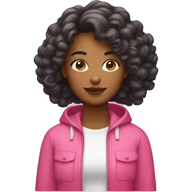 Mulher branca com cabelo curto solto e roupa rosa emoji
