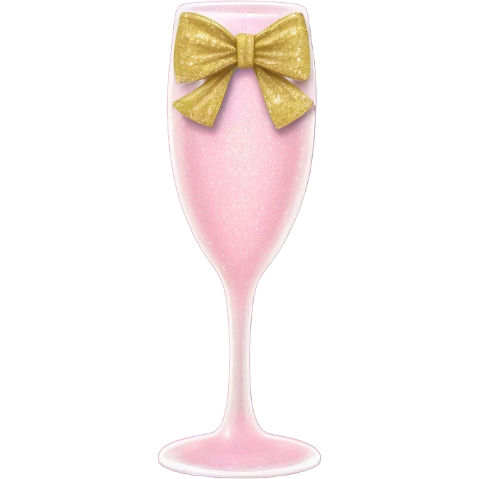 Light Pink glitter champagne glass with gold bow emoji