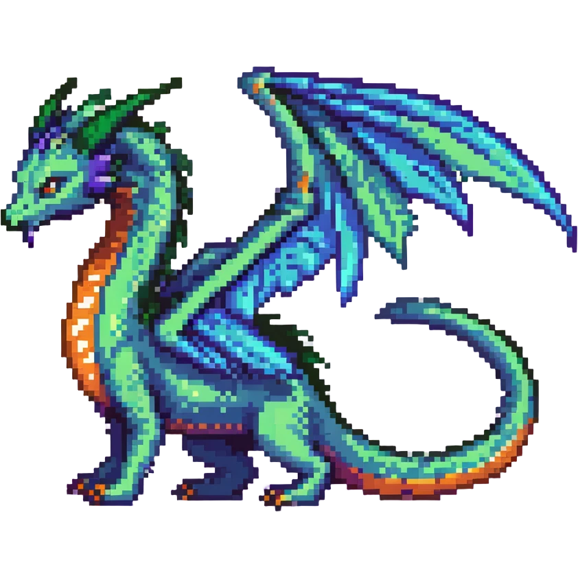 mystical wyrm with a long tail and large wings, colored green, blue, and purple emoji