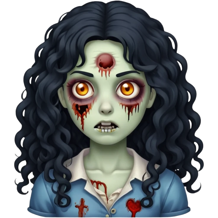 zombie girl with long and thick curly black hair emoji