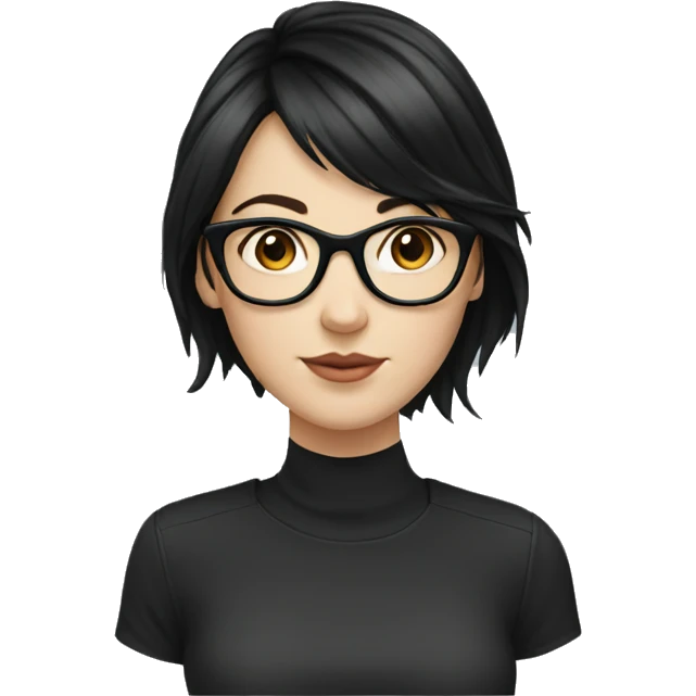 A white girl with small black hair wearing glasses  emoji