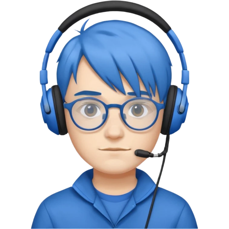 Faker with blue hair, T1 uniform, wearing glasses, white headphone











 emoji