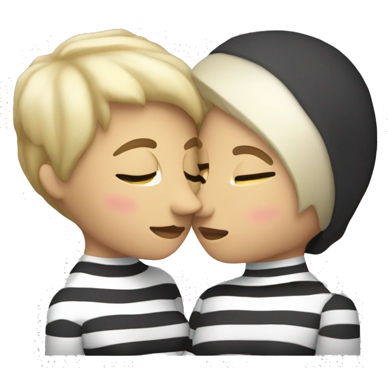 lesbian woman with short blonde hair kissing a black and white épagneul breton emoji