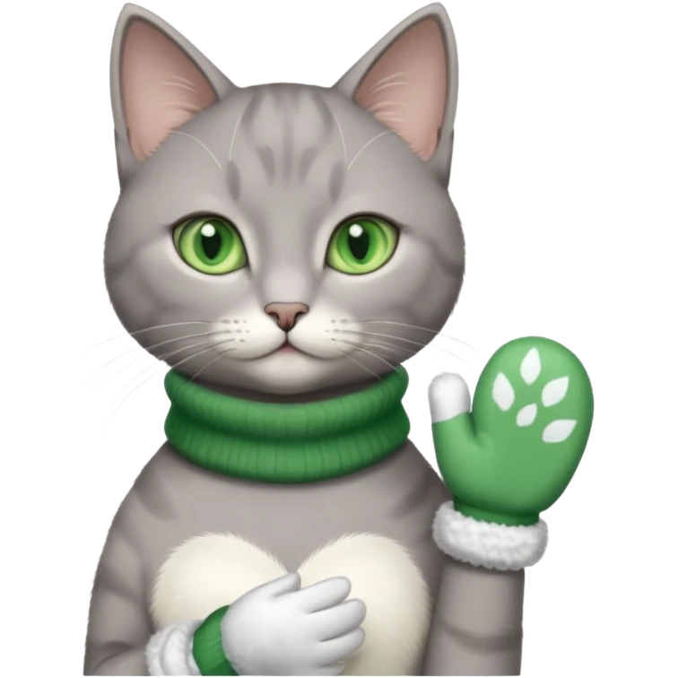 beautiful female grey cat with green eyes, white mittens and white chest emoji