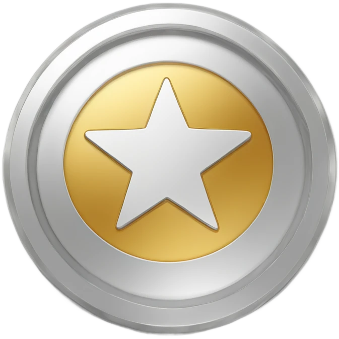 Golden circular coin design. The coin features a bright white star icon in the center. The outer edge of the coin is shiny and detailed, while the inner surface is smooth with a minimalist star design. emoji