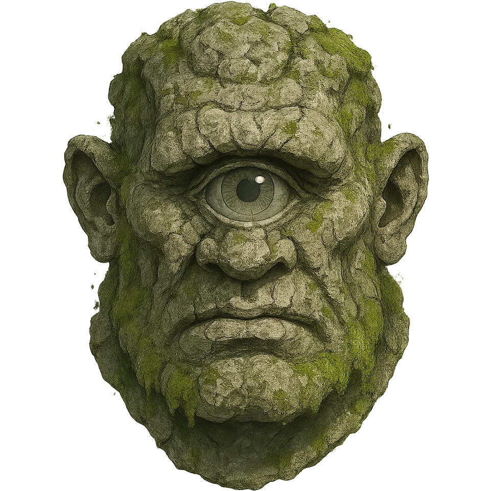 Cyclops, ancient stone texture, mossy, one eye emoji