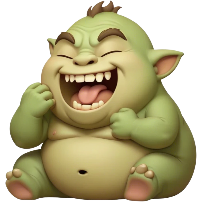 Cinematic Cute Yawning Ogre Portrait Emoji, with a surprisingly cuddly, rotund figure in soft earthy greens and browns, head tilted back in a big, gentle yawn exposing a set of comically oversized teeth, simplified yet irresistibly adorable, highly detailed with a soft glowing outline that captures the sleepy charm of a friendly ogre after a long day of gentle mischief! emoji