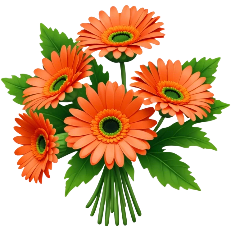 bouquet Coral Gerbera Daisy, luxuriant, leaf, bud, orange style emoji