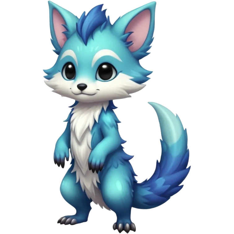 Cool hot handsome attractive chibi shiny beautiful pretty esoteric aesthetic randomly-colored furry anthropomorphic fantasy-Vernid-creature by LiLaiRa with a long tufted tail with edgy markings (full body) emoji