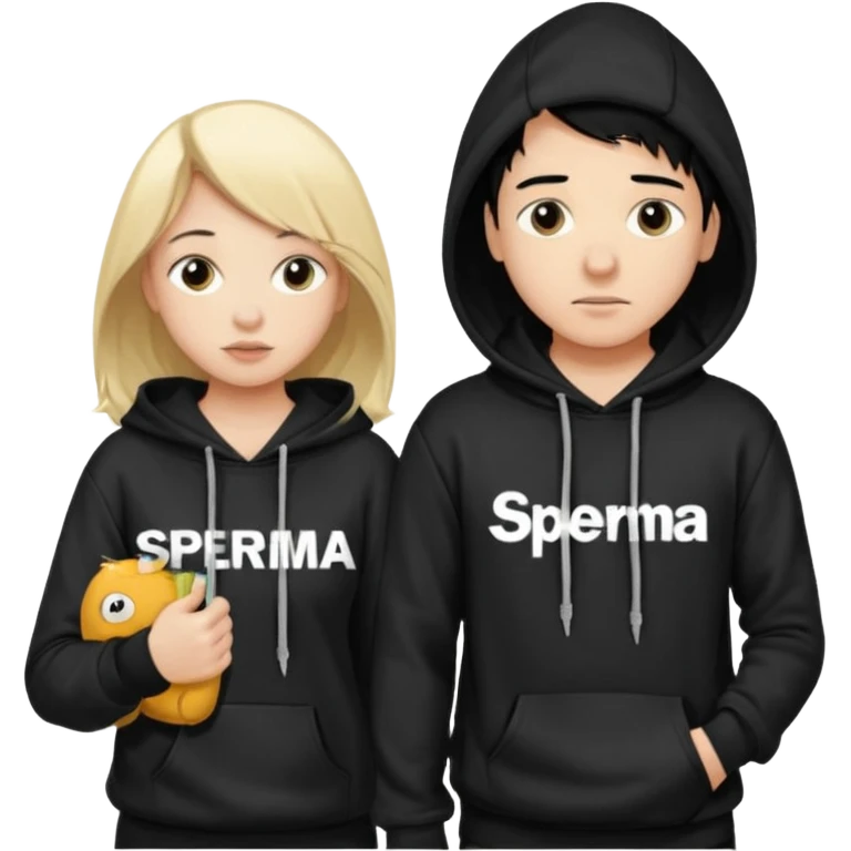 chce by to byla taka emotka 🙍‍♂️
chlopaka z czarnymi losami i czarna bluza z biaty.m
napisem "sperma" na srdoku i zeby za nim stala taka ladna blondynka z wlosami do klatki piersiowej ciagnaca za sznurek od
kaptura od bluzy tej pierwszej osobyl emoji
