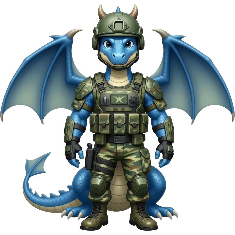 Blue dragon looking like a warzone solider emoji