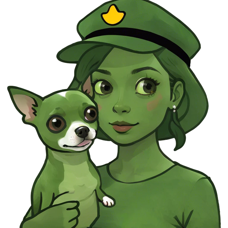 Brown girl with brown hair with a chihuahua emoji