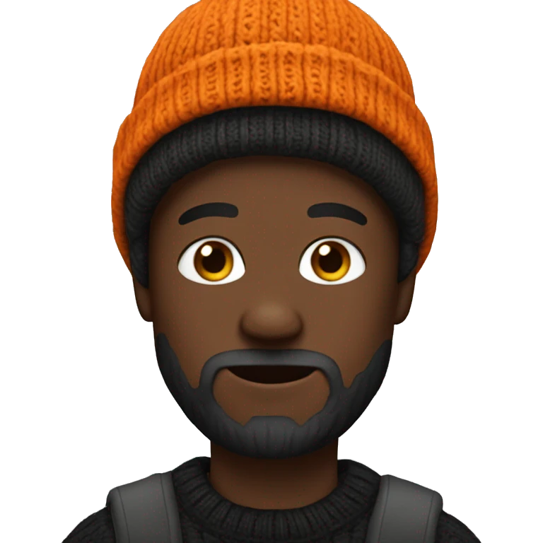 darkskin man with beard wears orange sweater and black beanie emoji