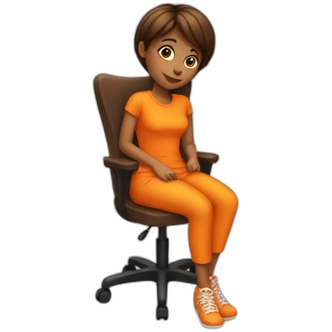 Girl in orange sit on a chair  emoji