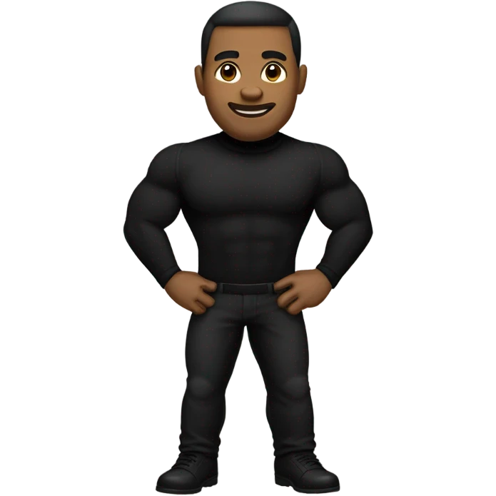 muscle black turtleneck shirt and black pants waist and black shoes emoji
