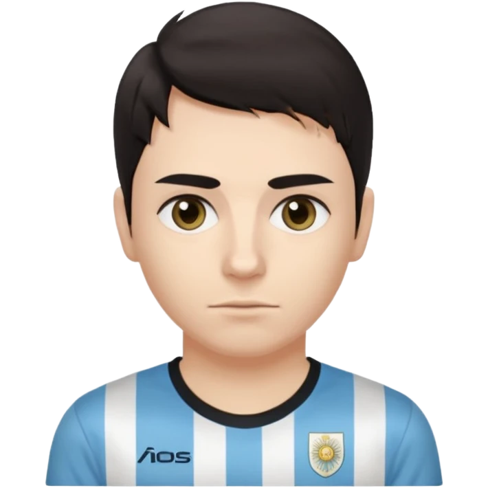 A dark-haired person with dark circles under their eyes and an Argentina t-shirt, with short and long hair but not combed. emoji