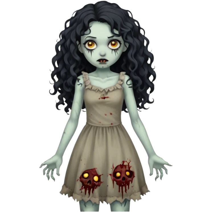 garota zumbi com cabelo cacheado longo oreto emoji