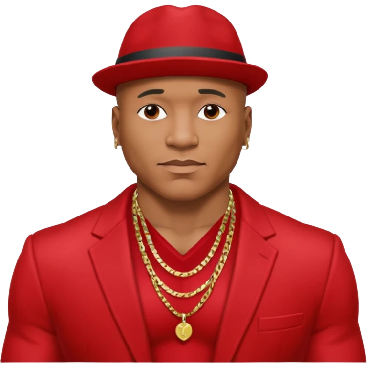 LL Cool J shirtless with necklace, red suit jacket emoji