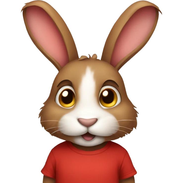 Cute Fluffy brown rabbit, long floppy downwards ears, wearing red tshirt  emoji